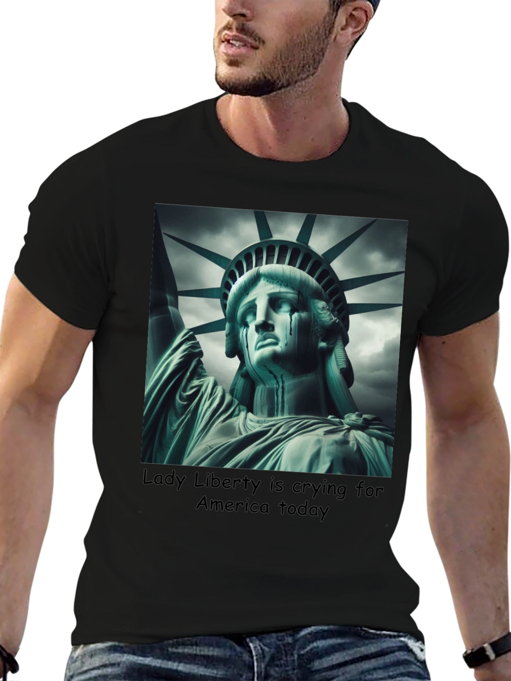 Statue of Liberty Crying Graphic Tee - Black