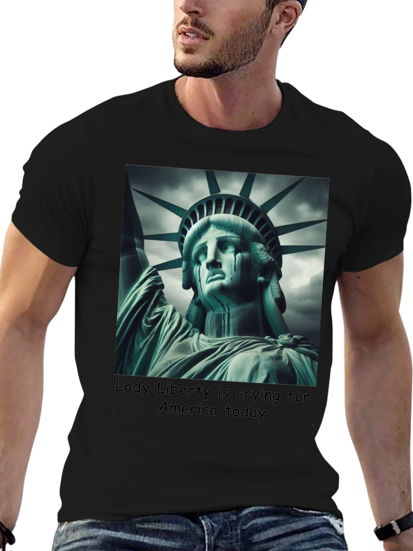 Statue of Liberty Crying Graphic Tee - Black
