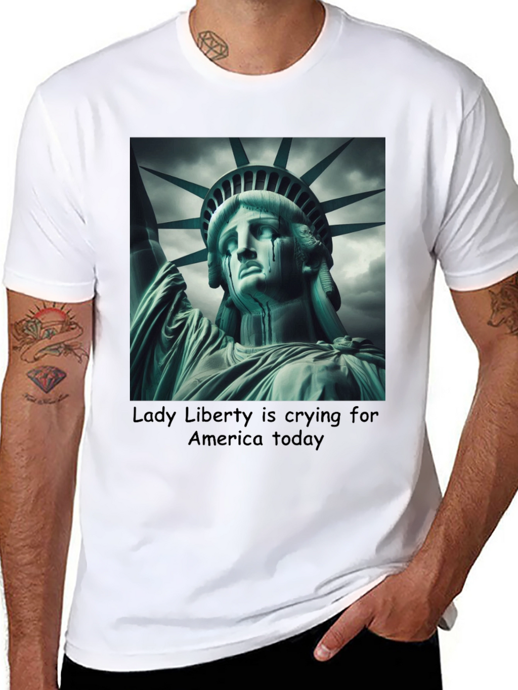 Statue of Liberty Crying Graphic Tee - Black