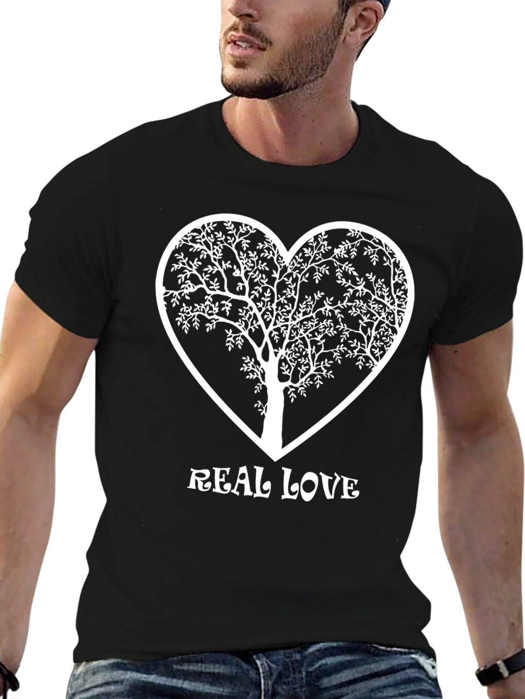 Real Love Tree Heart Graphic T-Shirt - Black