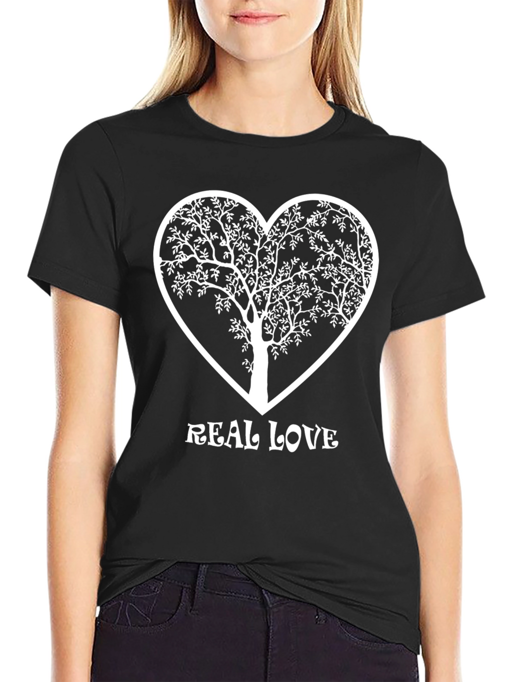 Real Love Tree Heart Graphic T-Shirt - Black