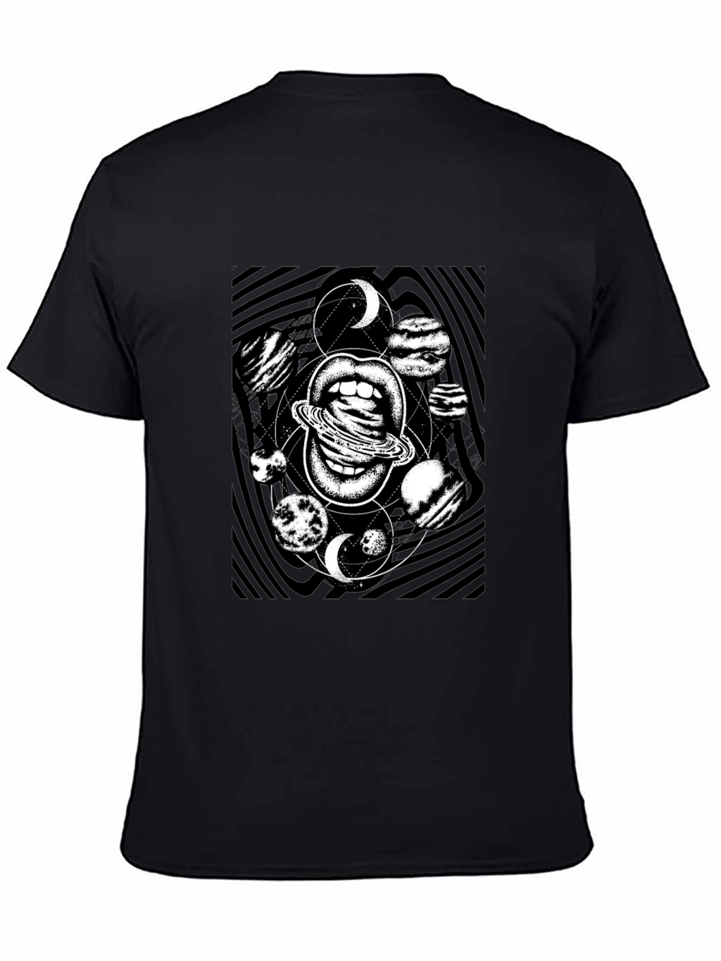 Cosmic Lips Graphic Tee - Black Cotton T-Shirt