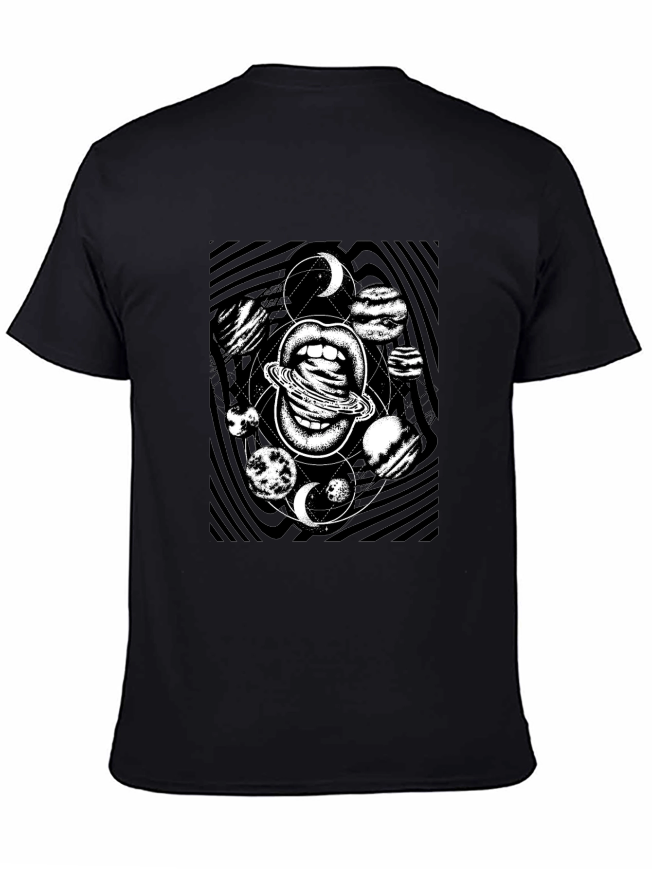 Cosmic Lips Graphic Tee - Black Cotton T-Shirt
