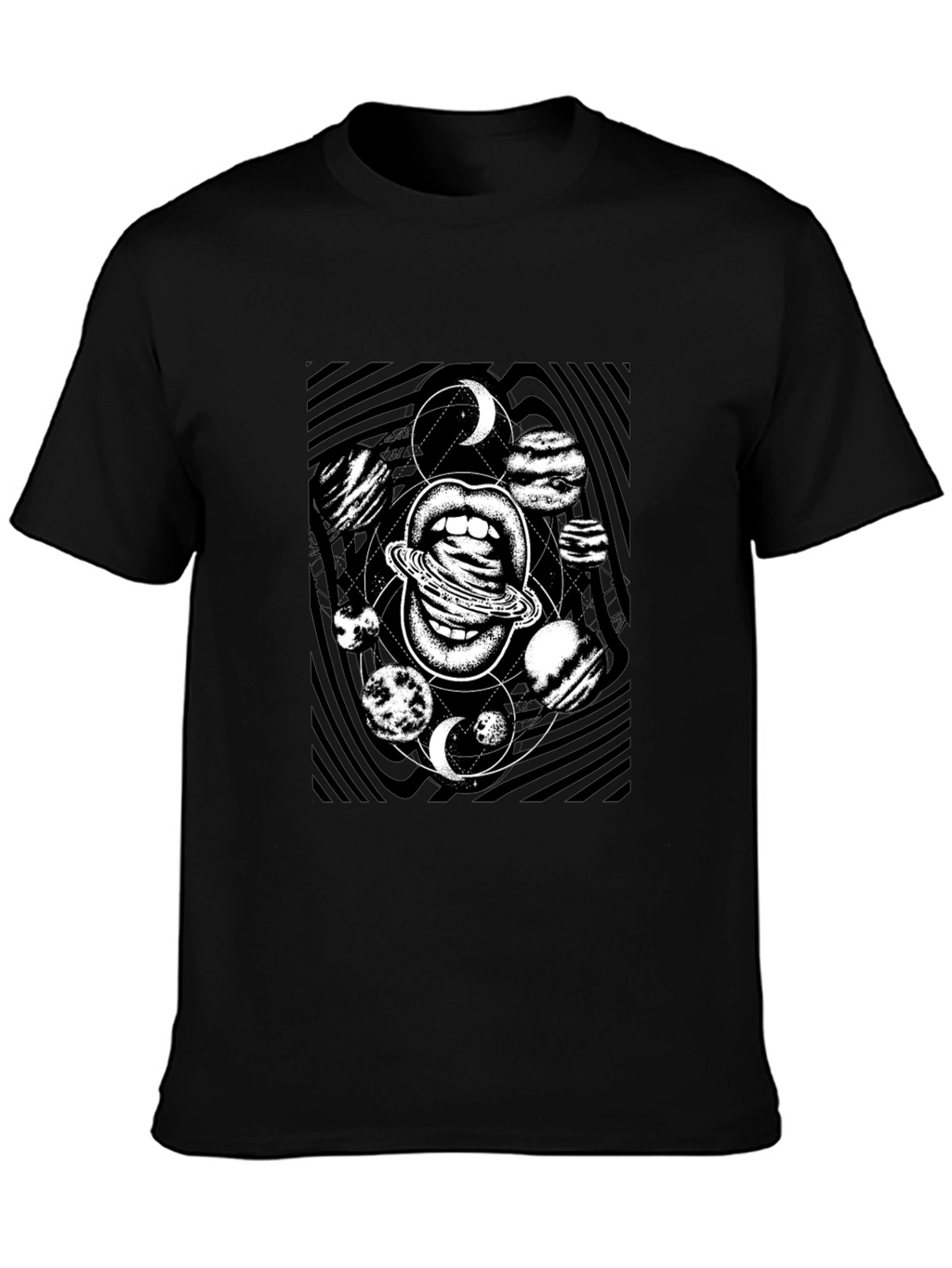 Cosmic Lips Graphic Tee - Black Cotton T-Shirt