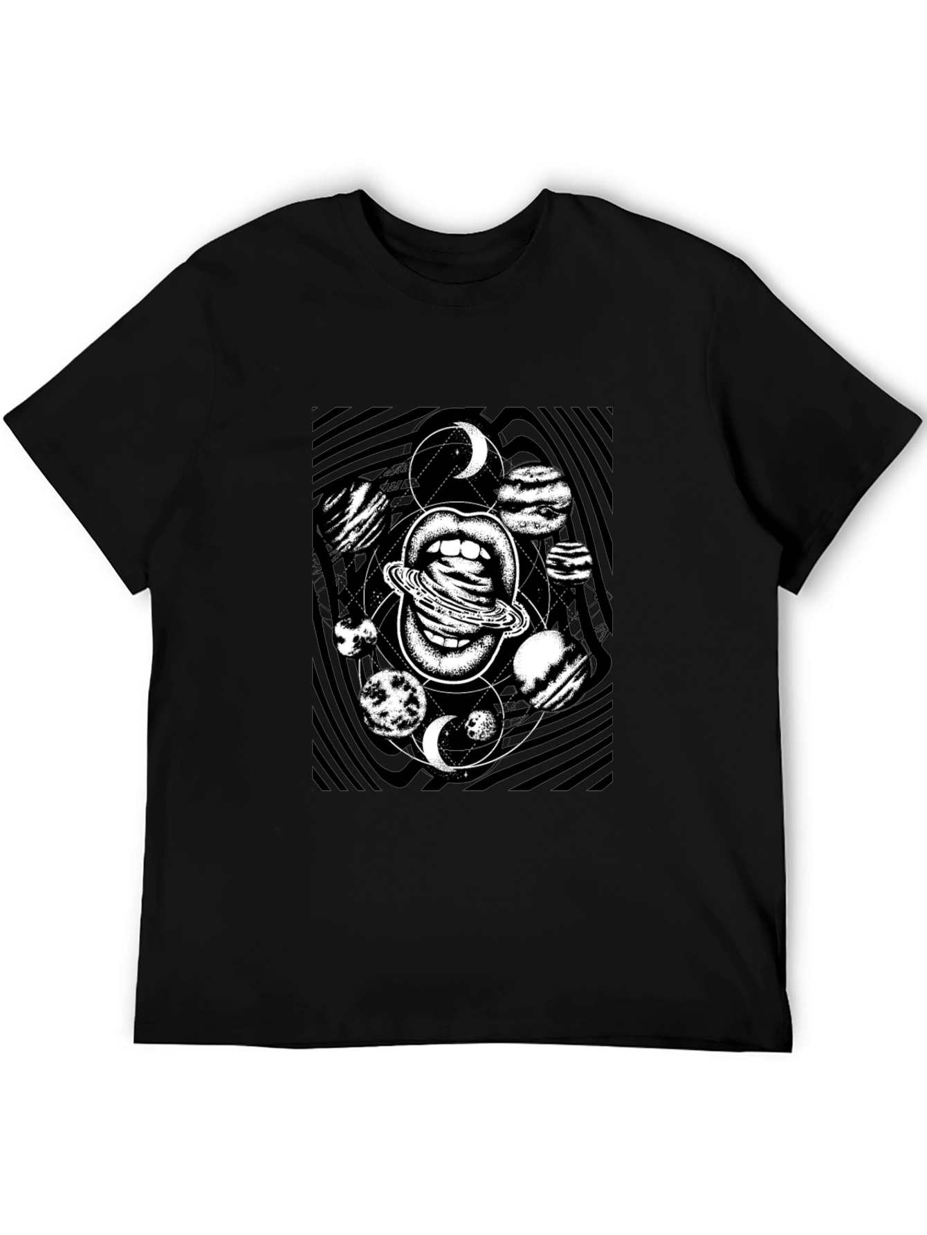 Cosmic Lips Graphic Tee - Black Cotton T-Shirt