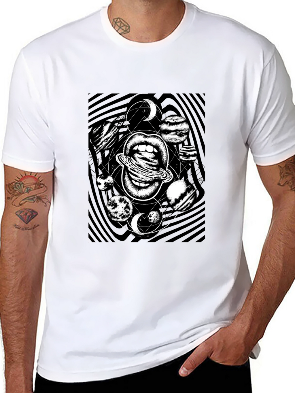 Cosmic Lips Graphic Tee - Black Cotton T-Shirt