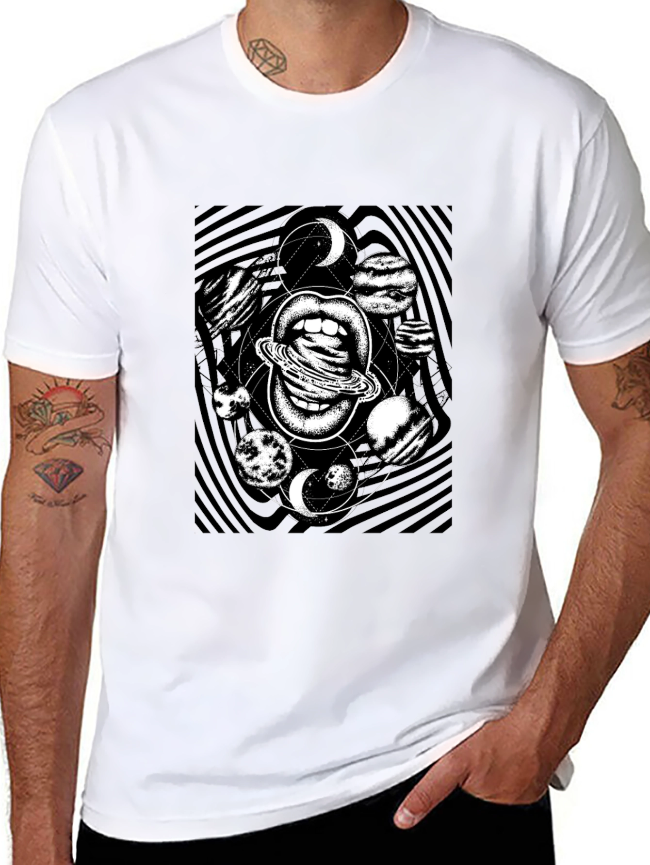 Cosmic Lips Graphic Tee - Black Cotton T-Shirt