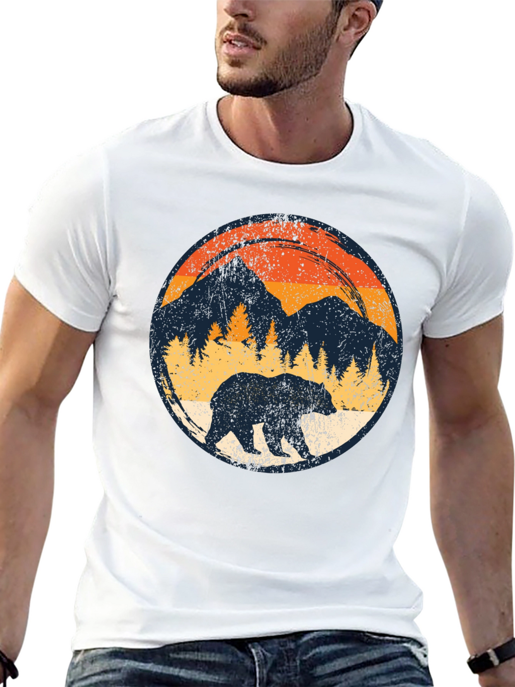 Retro Bear Mountain Black T-Shirt