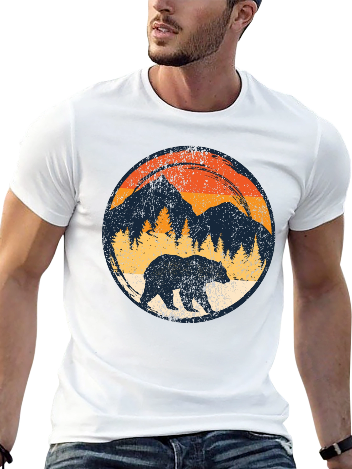 Retro Bear Mountain Black T-Shirt