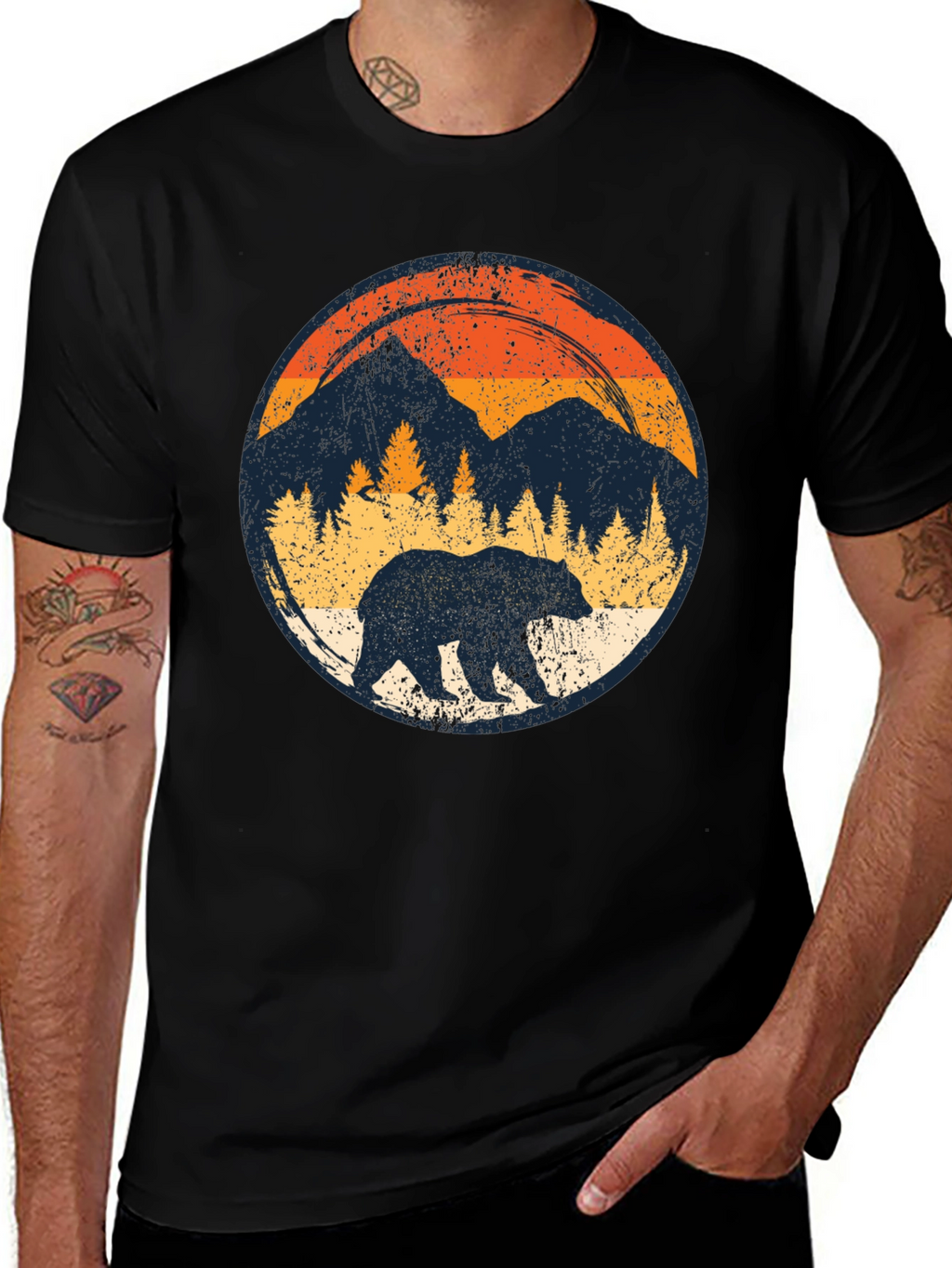 Retro Bear Mountain Black T-Shirt