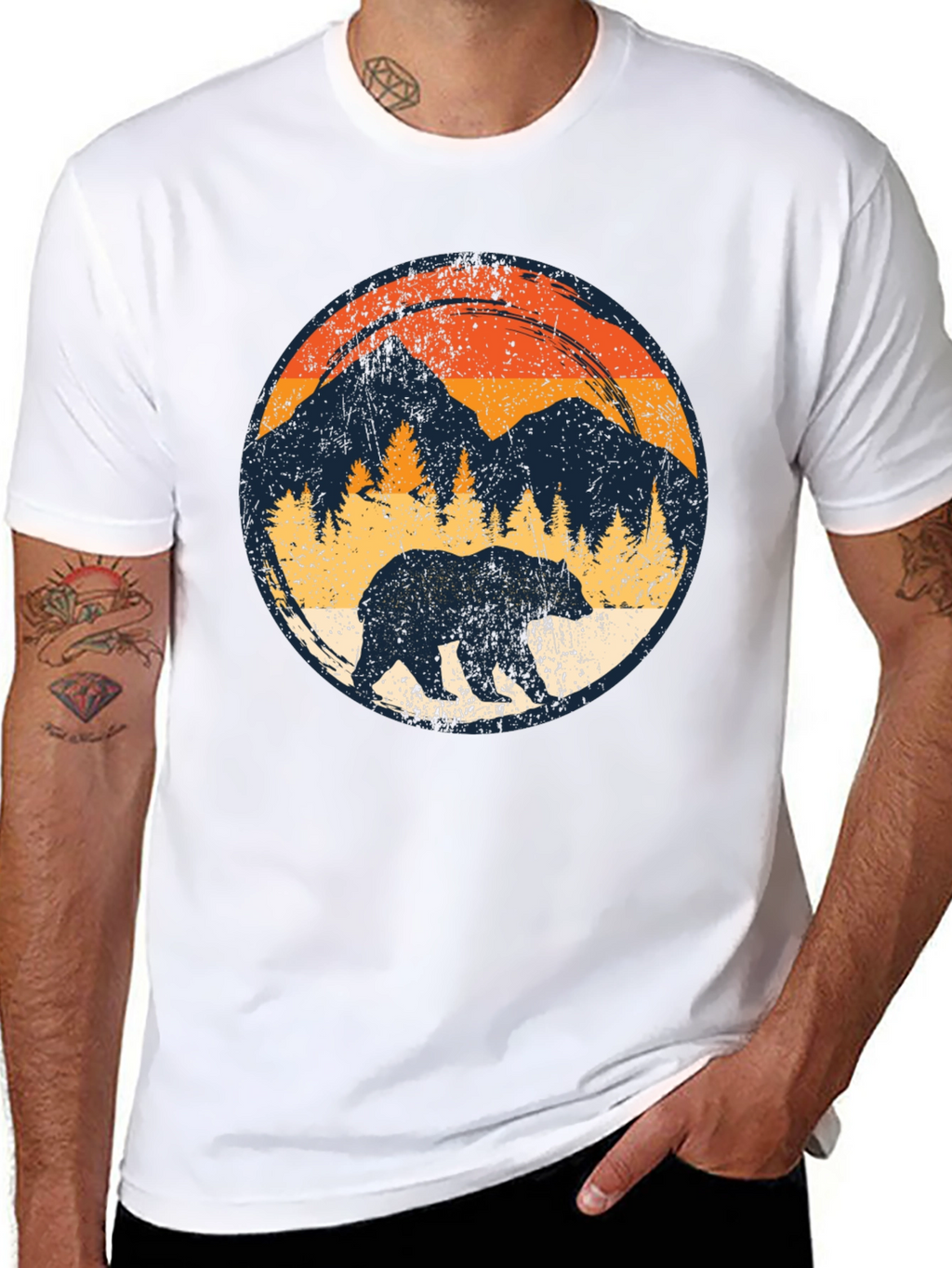 Retro Bear Mountain Black T-Shirt