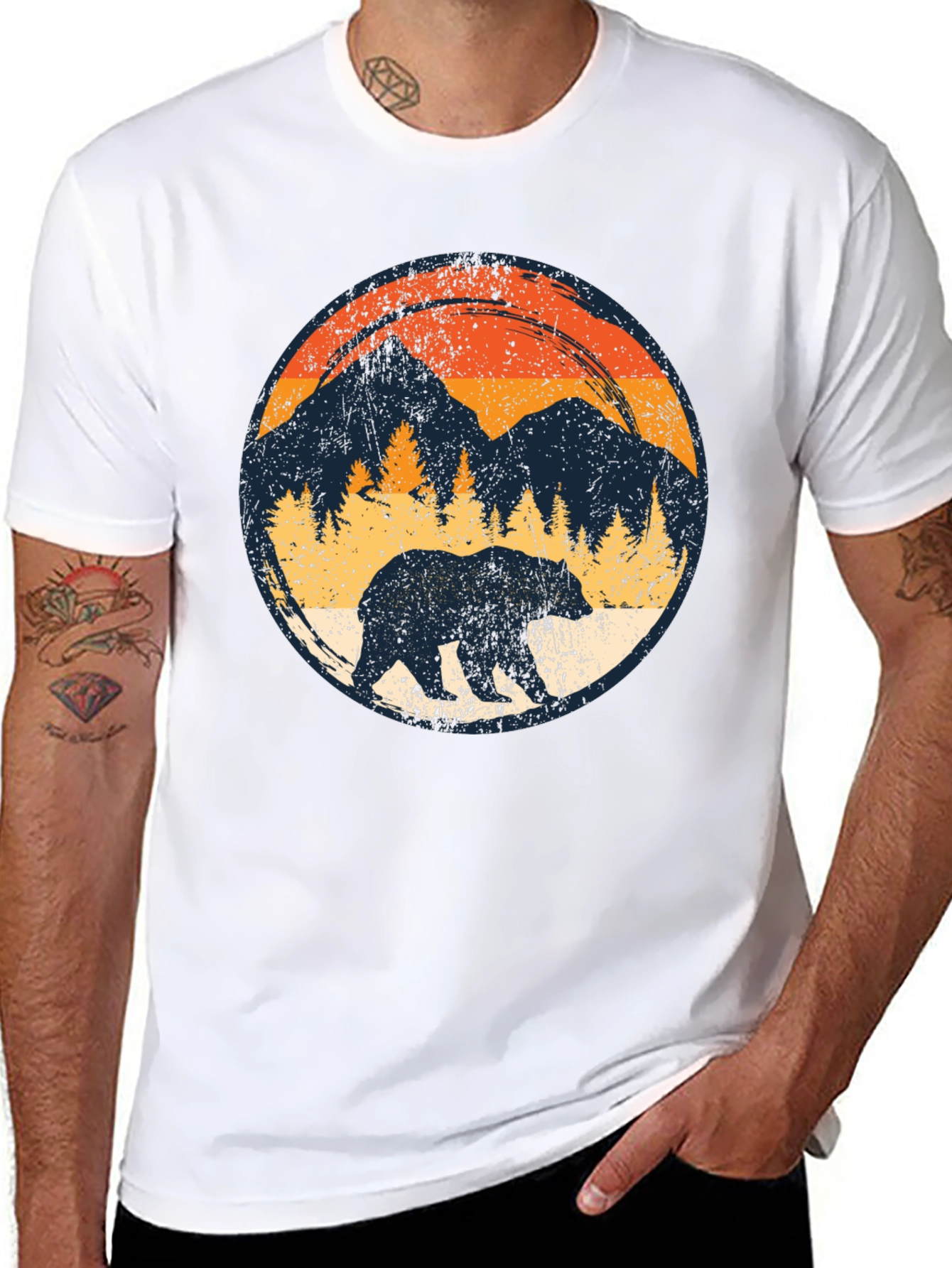 Retro Bear Mountain Black T-Shirt