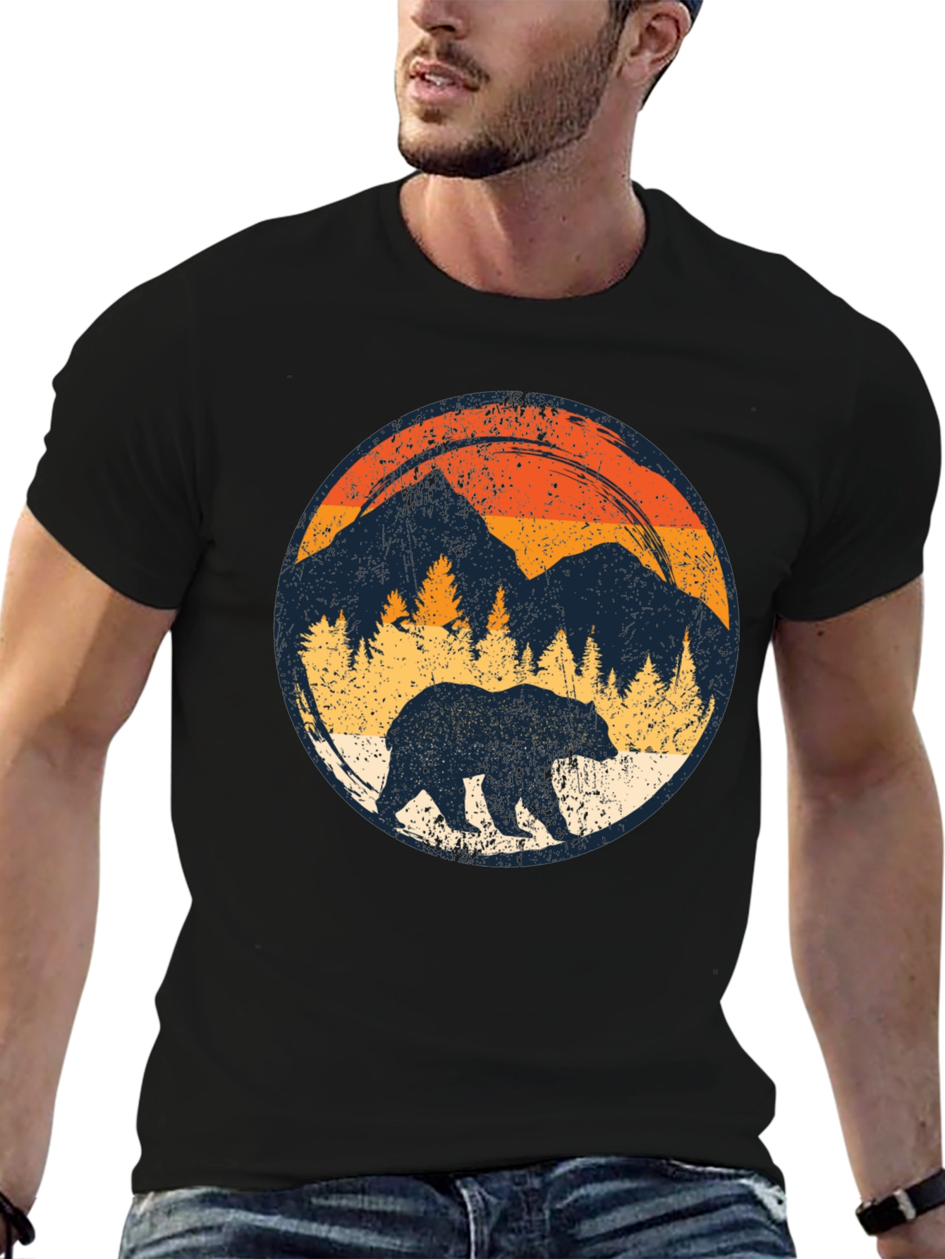 Retro Bear Mountain Black T-Shirt