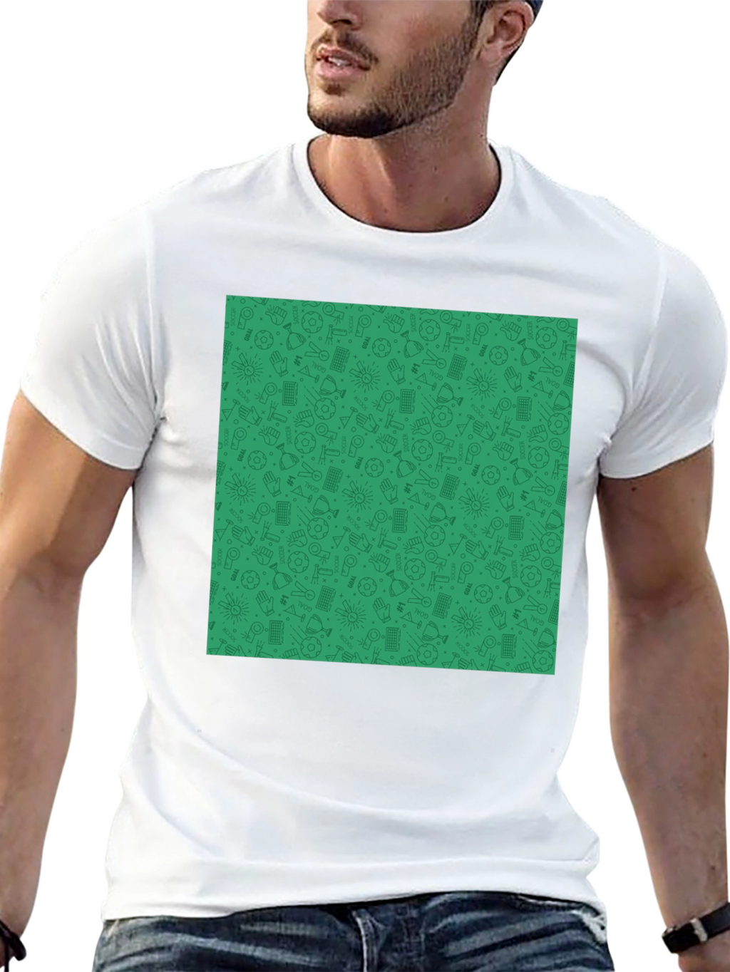 Unique Green Pattern Black Crewneck T-Shirt