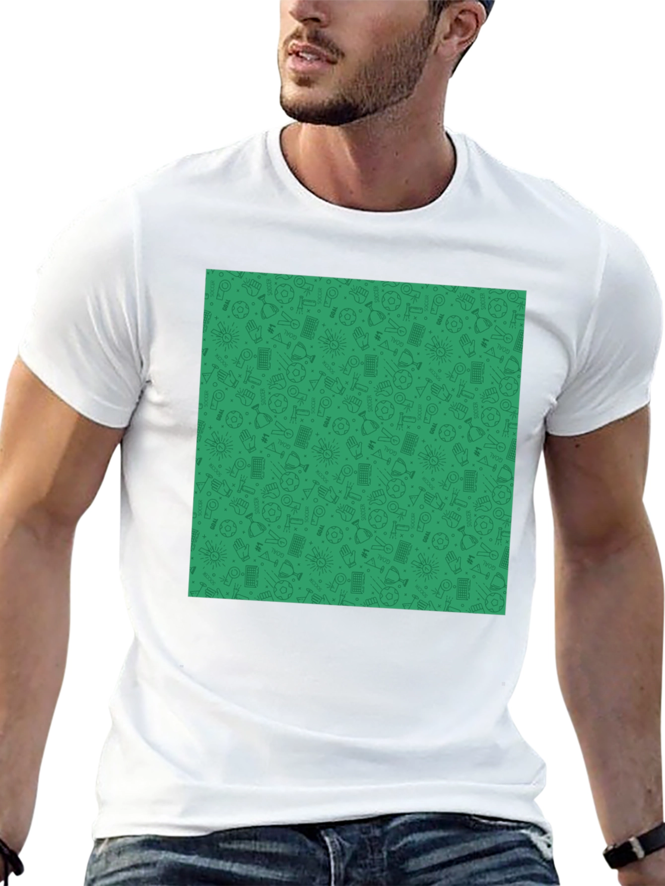 Unique Green Pattern Black Crewneck T-Shirt