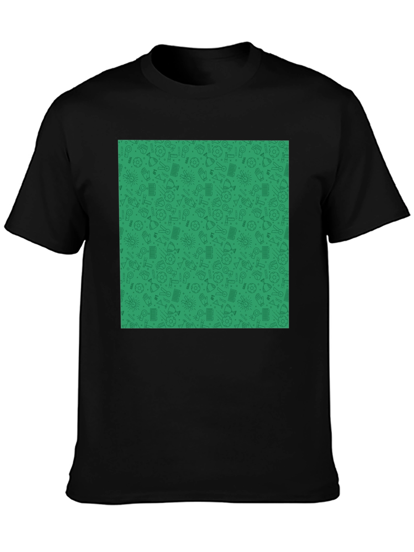 Unique Green Pattern Black Crewneck T-Shirt
