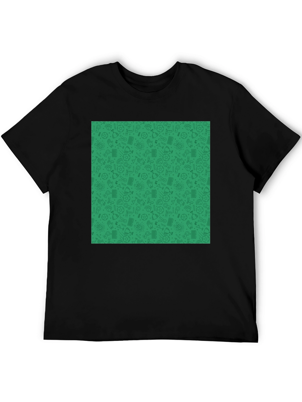 Unique Green Pattern Black Crewneck T-Shirt