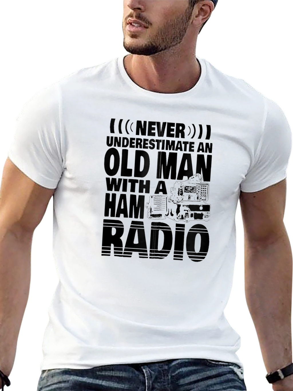Never Underestimate Old Man with Ham Radio T-Shirt