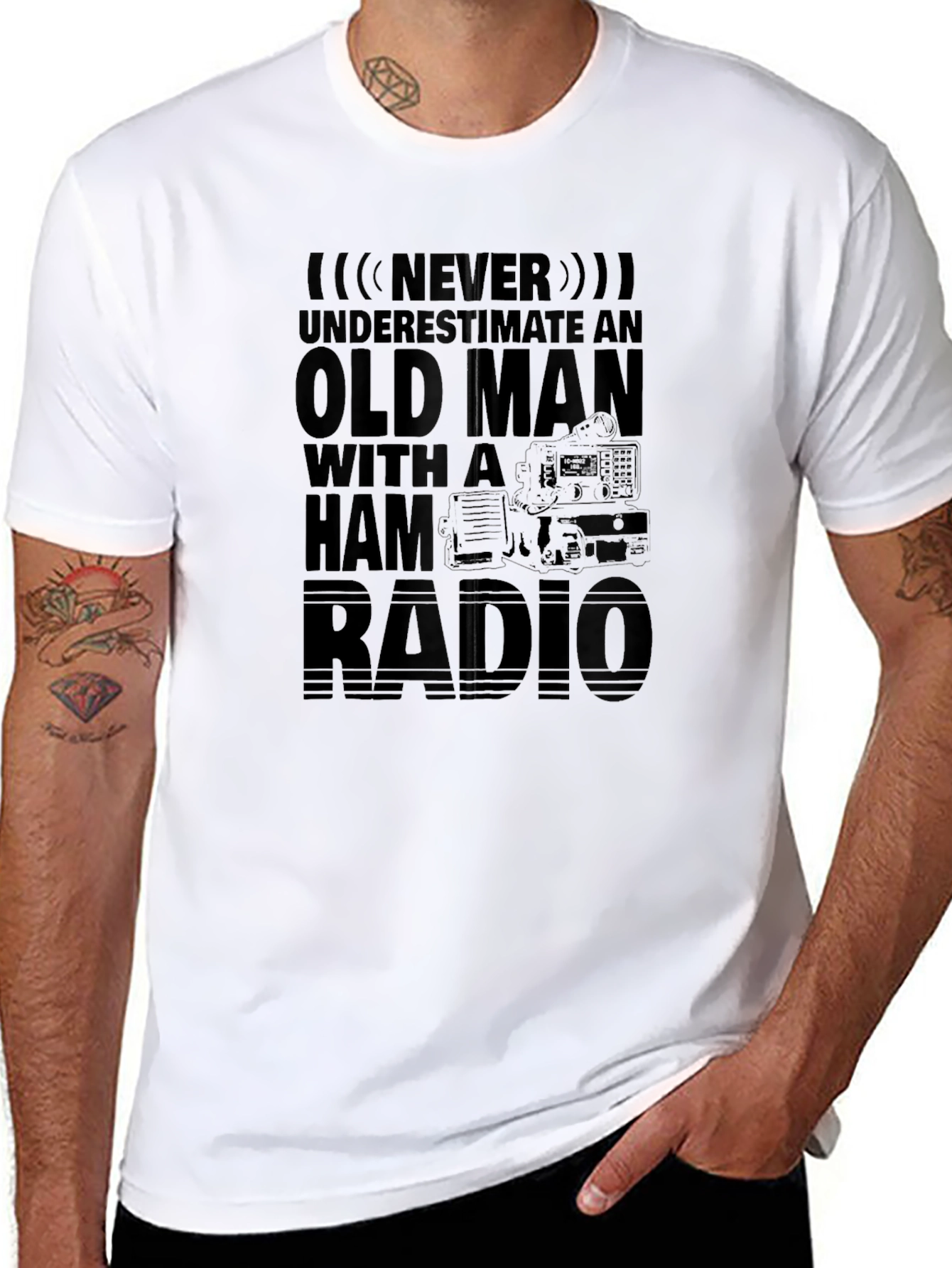 Never Underestimate Old Man with Ham Radio T-Shirt