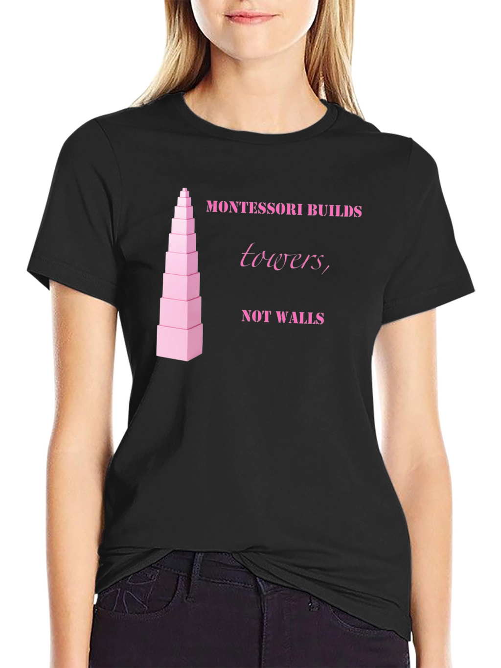 Montessori Towers T-Shirt - Educational Building Blocks Design