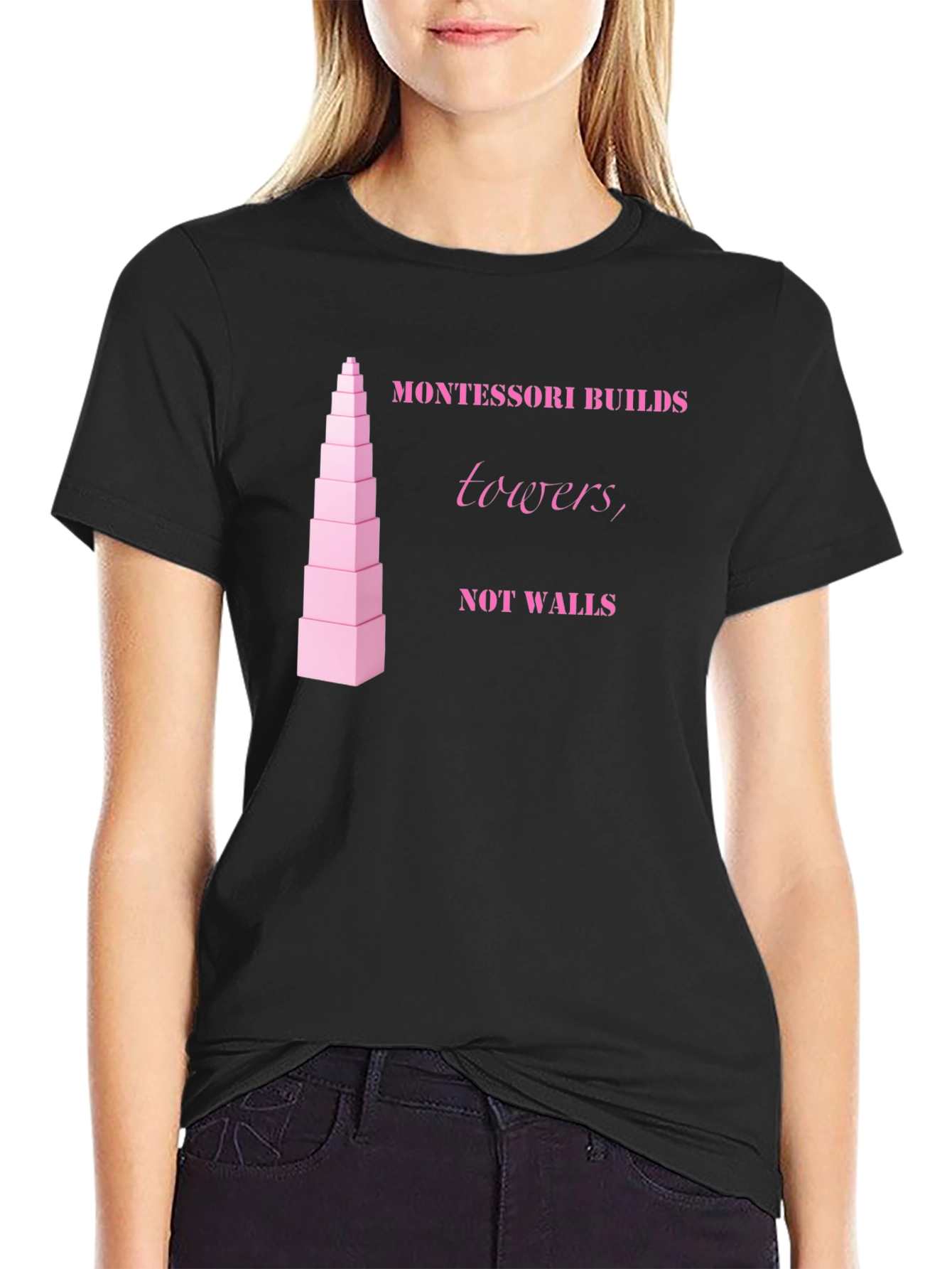 Montessori Towers T-Shirt - Educational Building Blocks Design