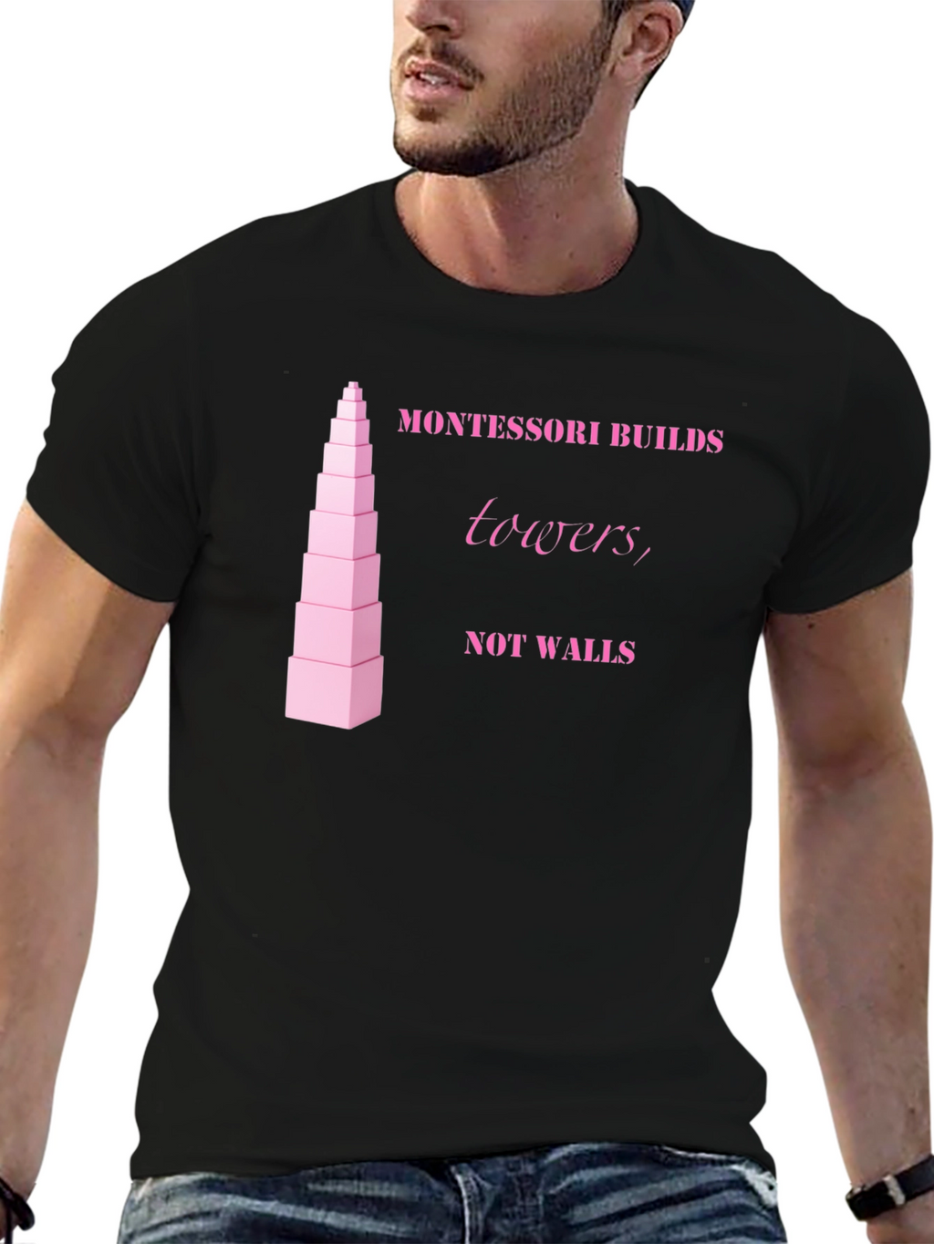Montessori Towers T-Shirt - Educational Building Blocks Design