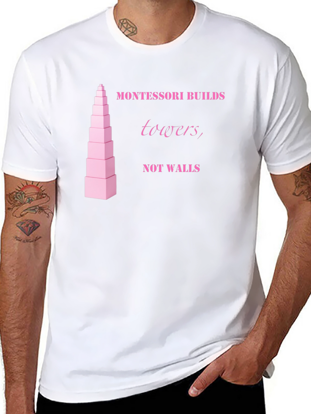 Montessori Towers T-Shirt - Educational Building Blocks Design