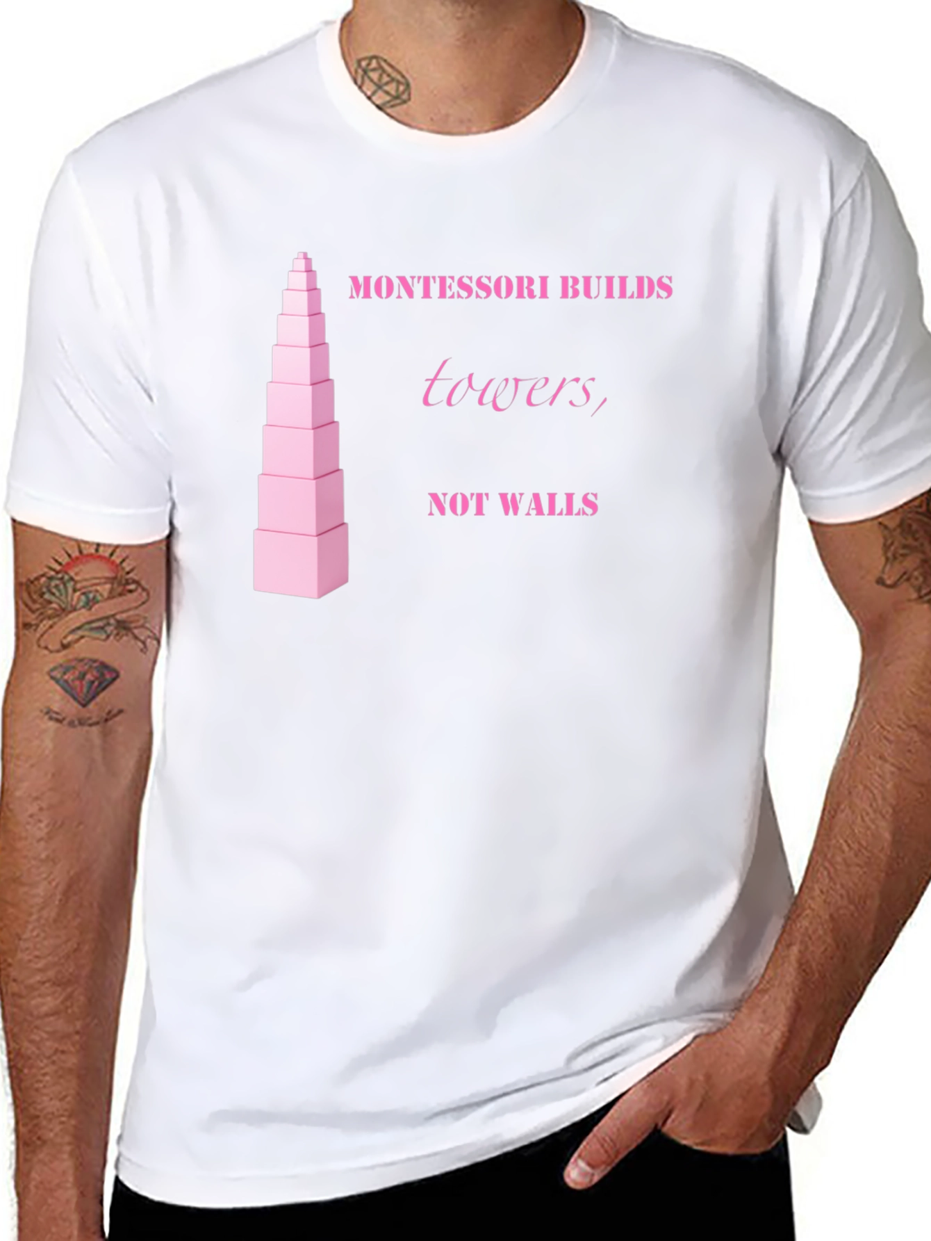 Montessori Towers T-Shirt - Educational Building Blocks Design