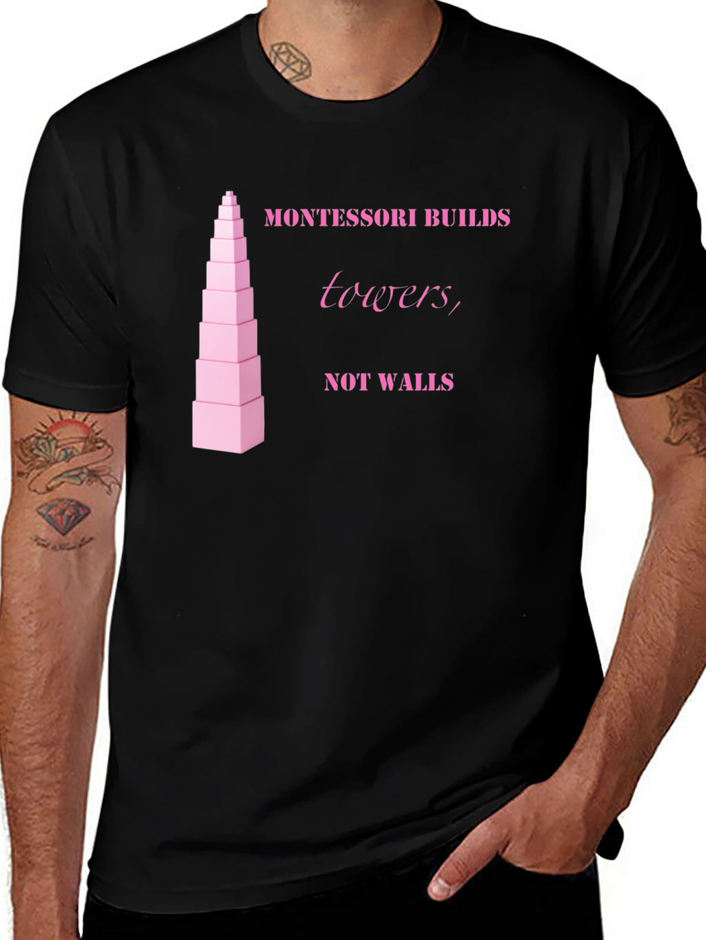 Montessori Towers T-Shirt - Educational Building Blocks Design
