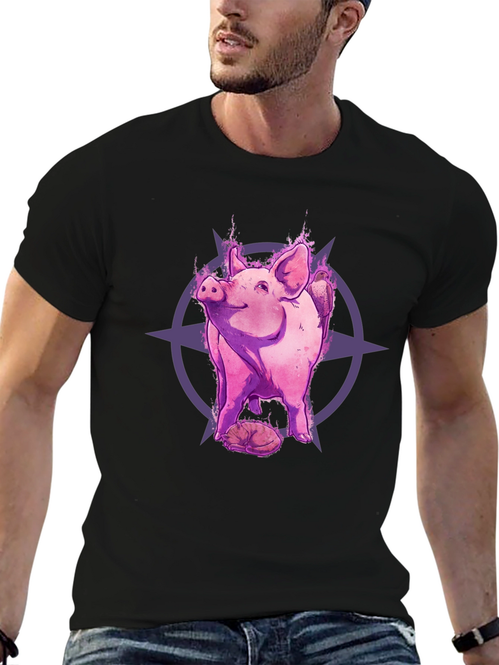 Mystic Pig Graphic Tee - Black Cotton T-Shirt