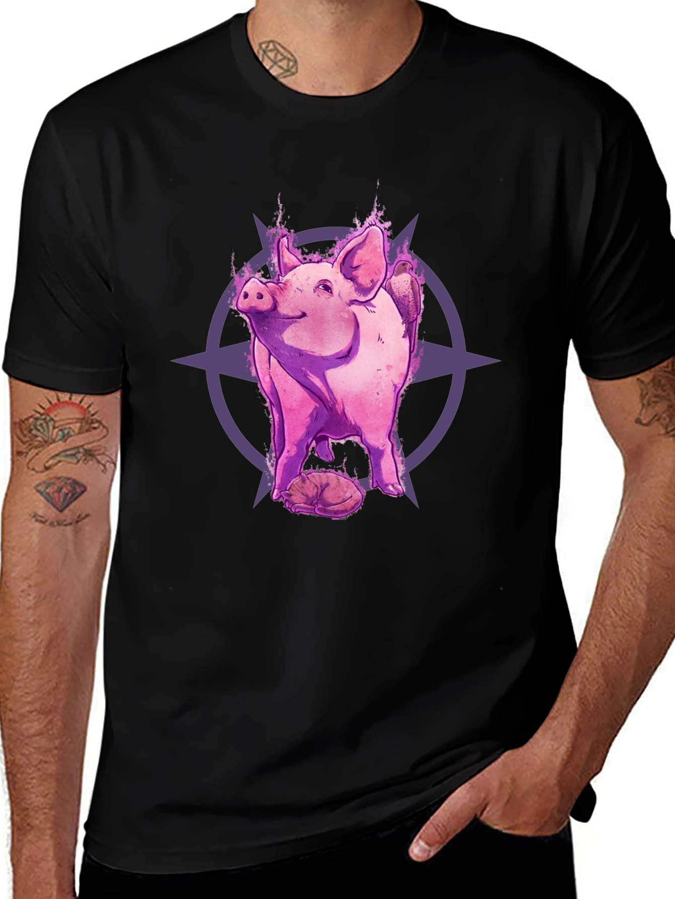 Mystic Pig Graphic Tee - Black Cotton T-Shirt