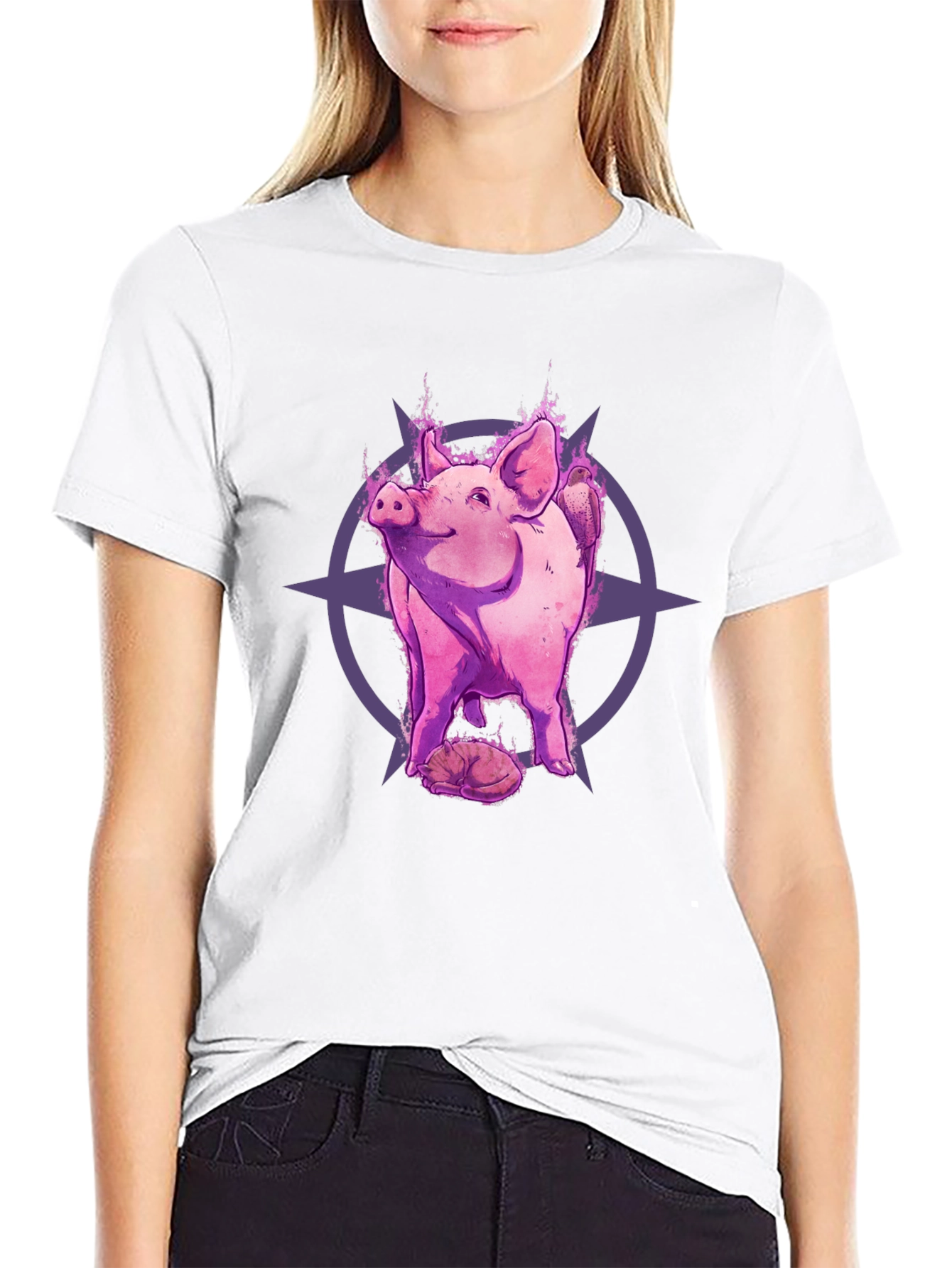 Mystic Pig Graphic Tee - Black Cotton T-Shirt