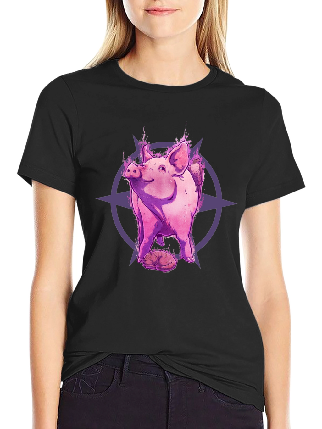 Mystic Pig Graphic Tee - Black Cotton T-Shirt