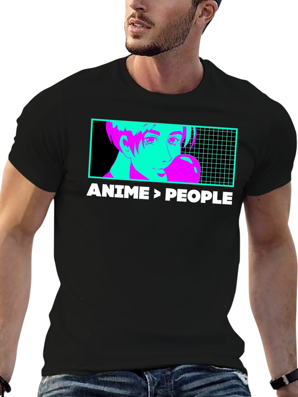 Anime > People Graphic Tee - Black T-Shirt