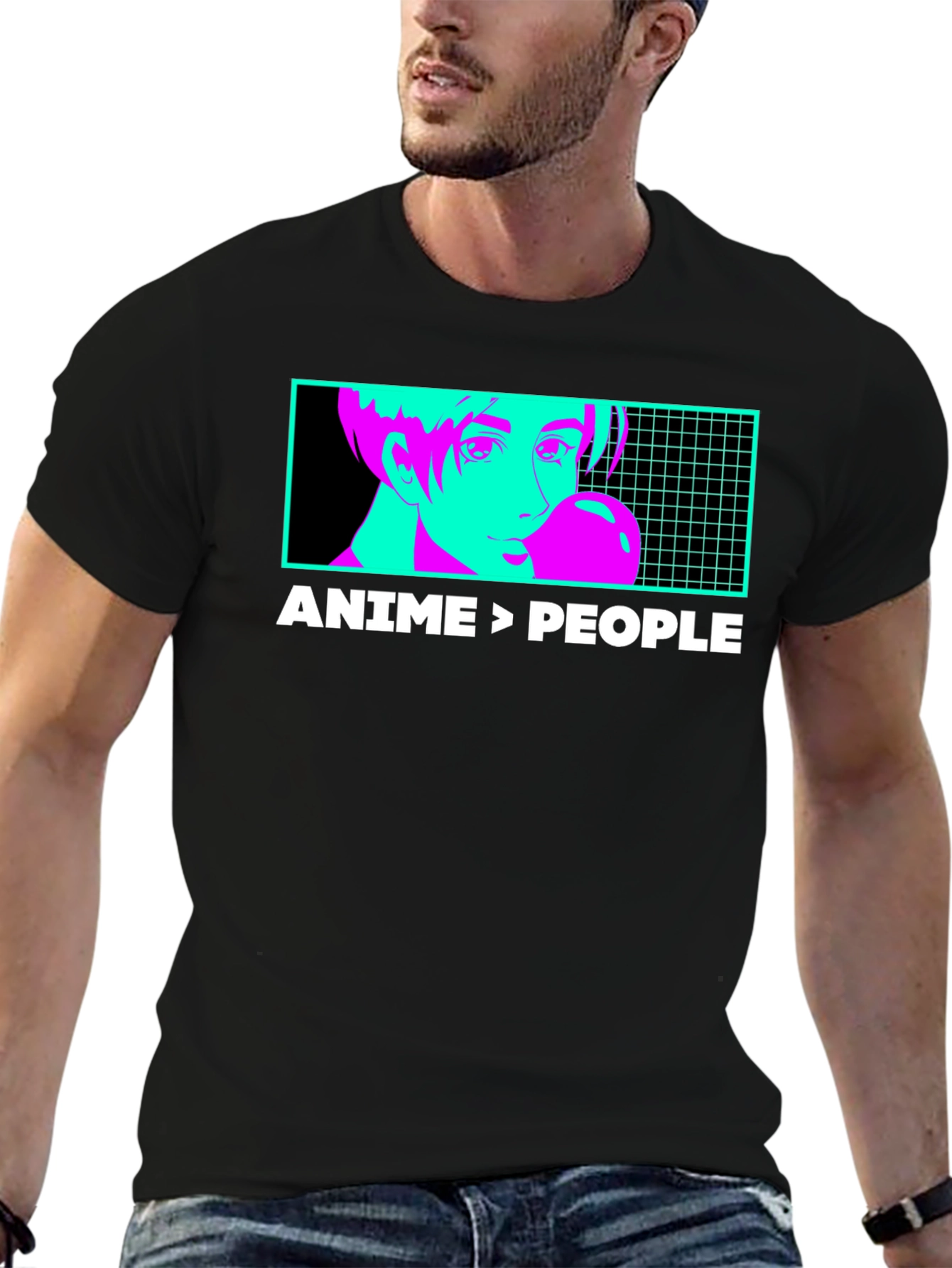 Anime > People Graphic Tee - Black T-Shirt