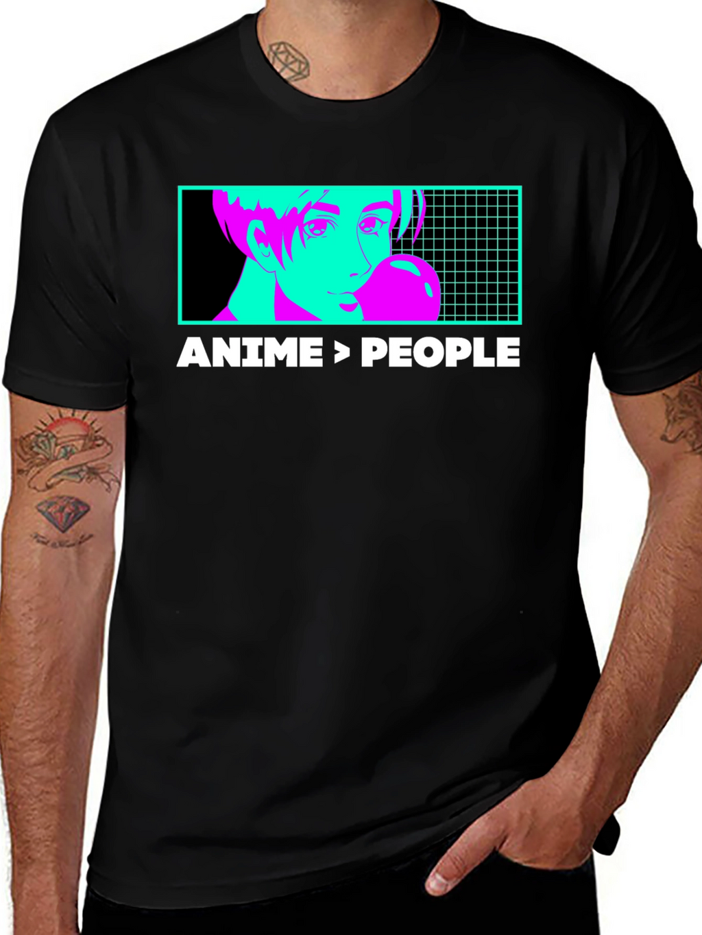 Anime > People Graphic Tee - Black T-Shirt