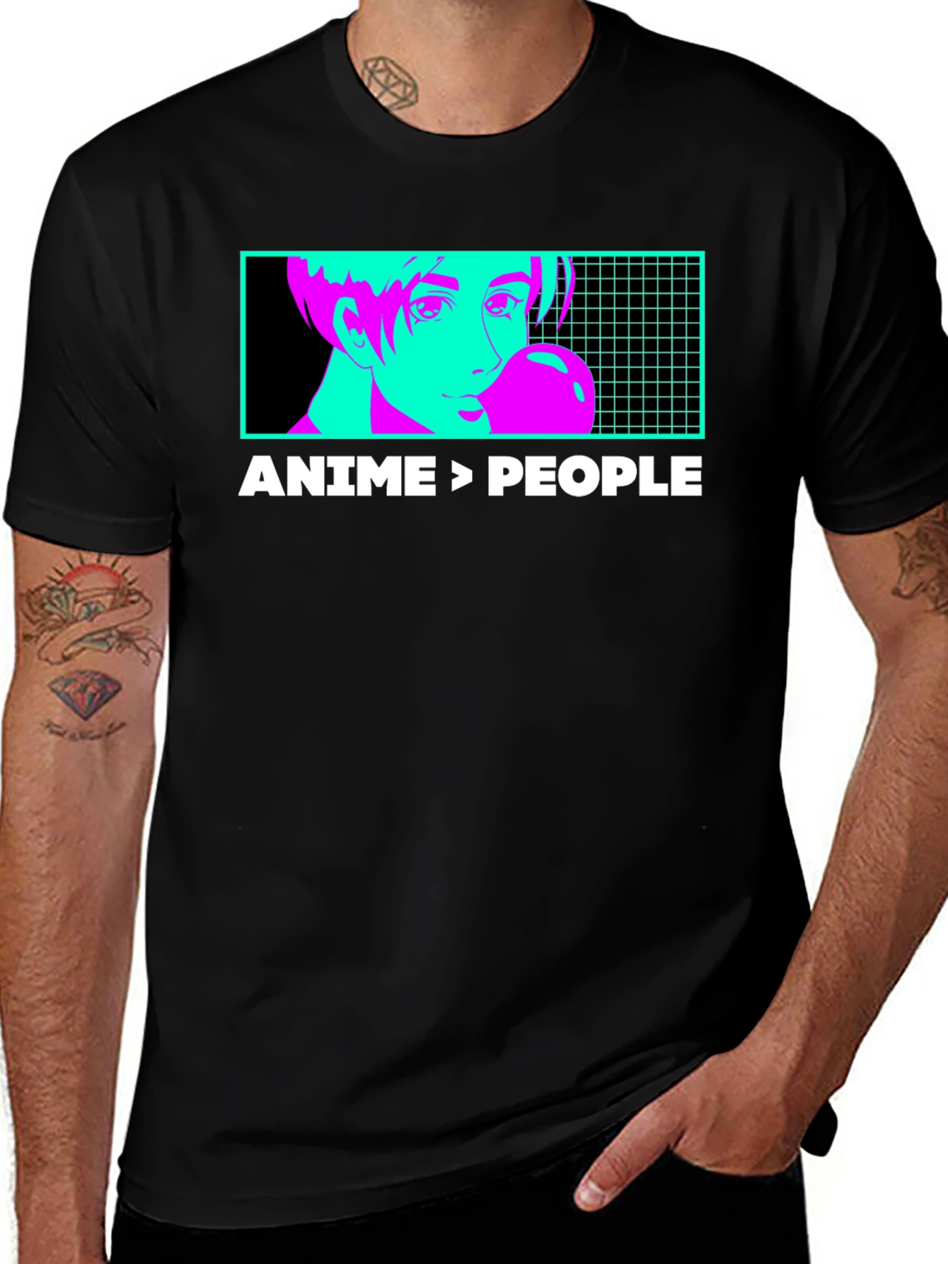 Anime > People Graphic Tee - Black T-Shirt