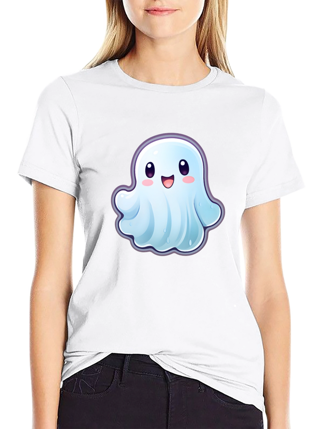 Cute Ghost Graphic T-Shirt - Black Cotton Tee
