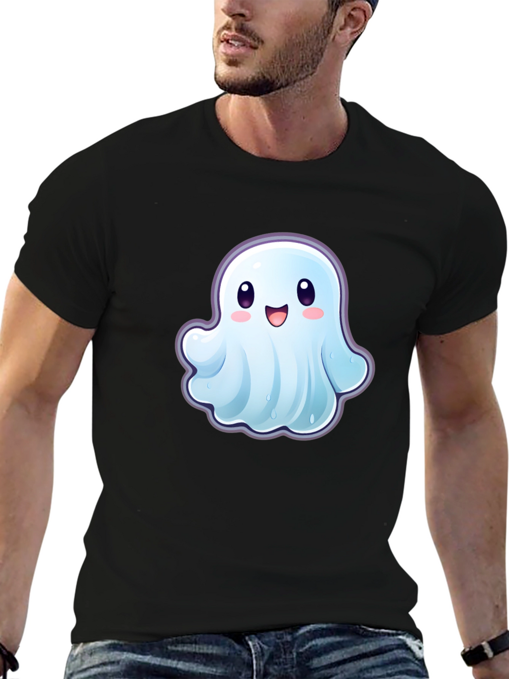 Cute Ghost Graphic T-Shirt - Black Cotton Tee
