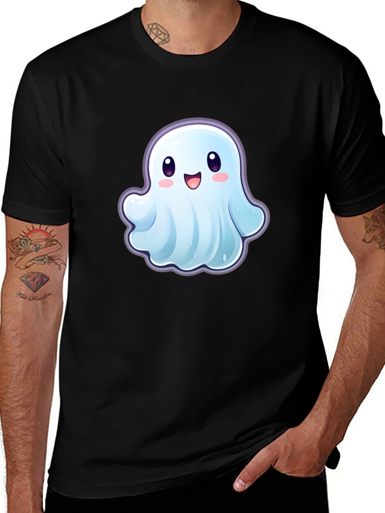 Cute Ghost Graphic T-Shirt - Black Cotton Tee