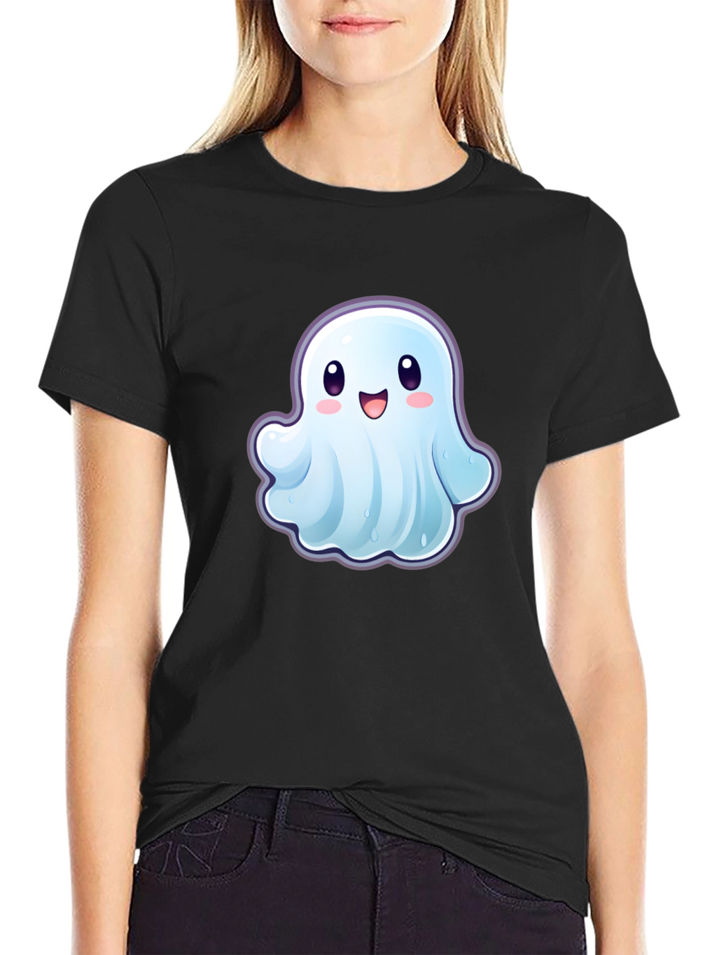 Cute Ghost Graphic T-Shirt - Black Cotton Tee