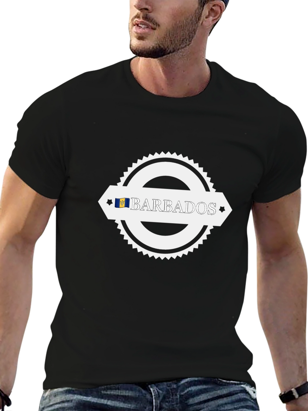 Barbados Flag Graphic Black T-Shirt