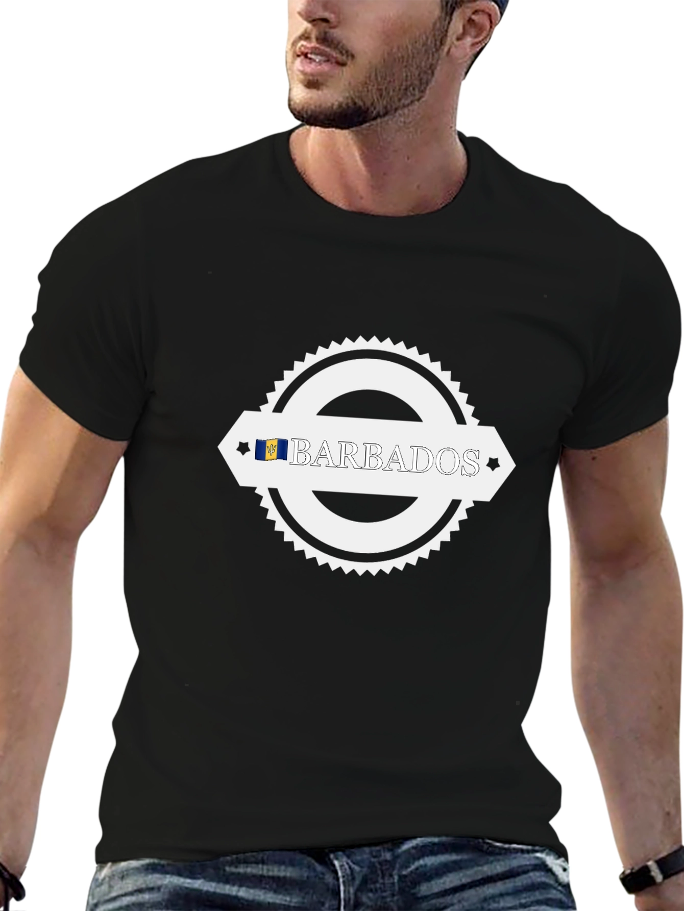 Barbados Flag Graphic Black T-Shirt