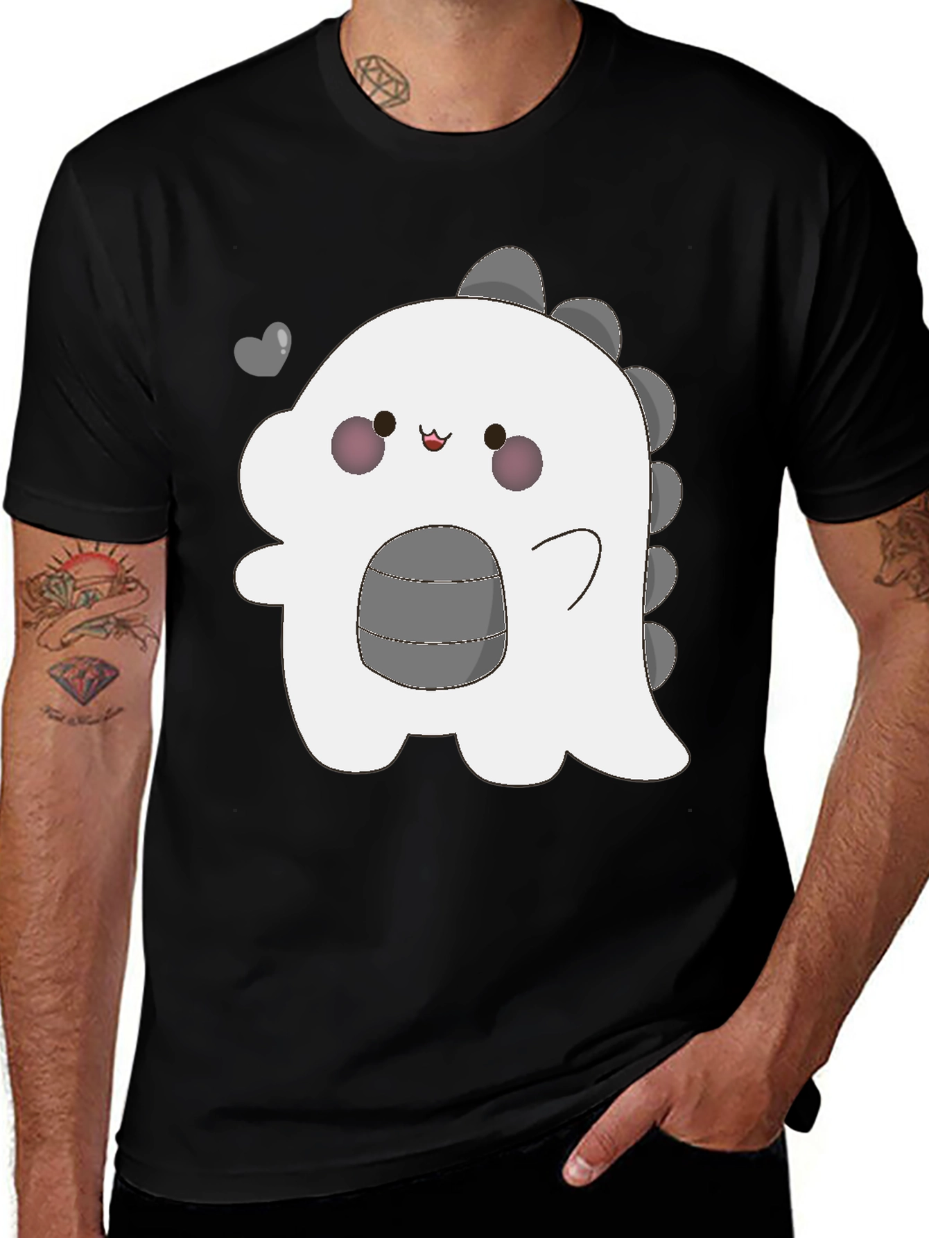 Kawaii Dinosaur Graphic Tee - Trendy Black T-Shirt