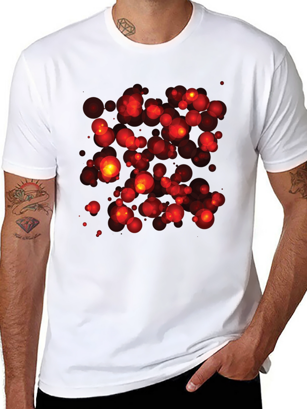 Abstract Red Bubbles Graphic Print Black T-Shirt