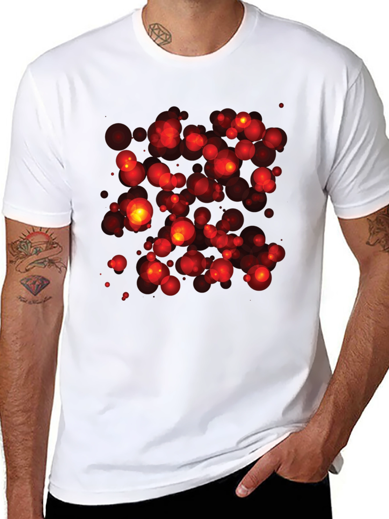 Abstract Red Bubbles Graphic Print Black T-Shirt