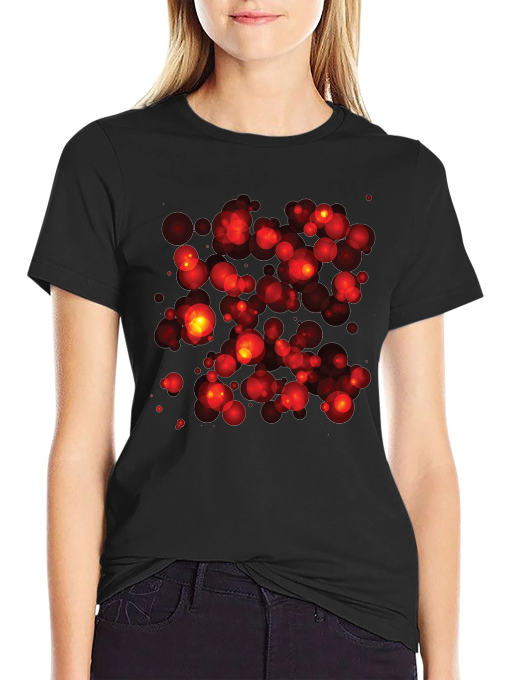 Abstract Red Bubbles Graphic Print Black T-Shirt
