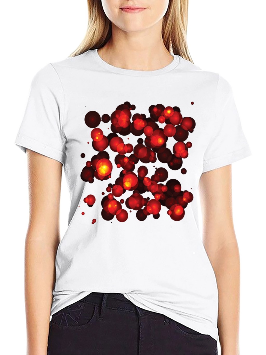 Abstract Red Bubbles Graphic Print Black T-Shirt
