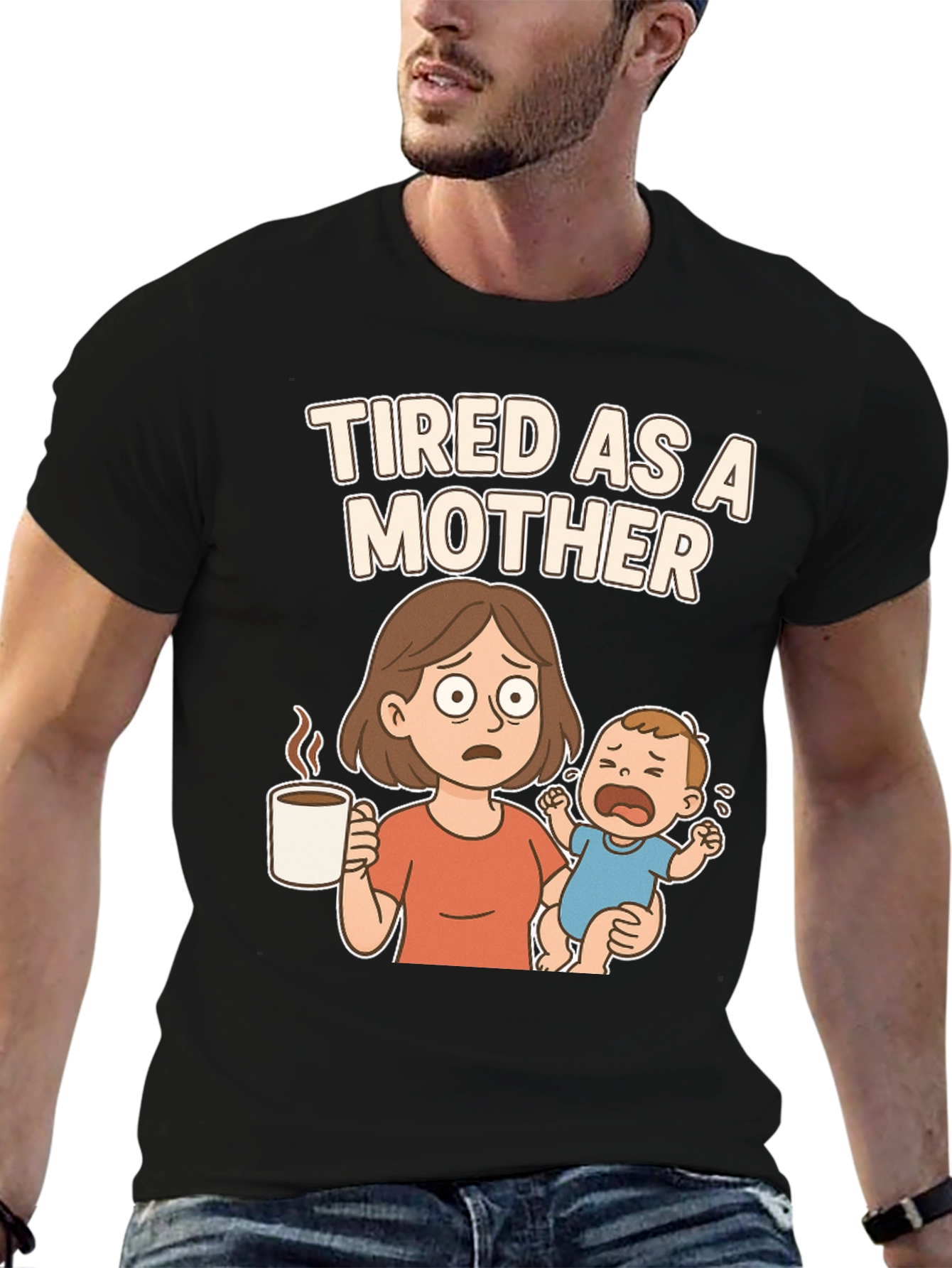 Tired as a Mother Cartoon Graphic T-Shirt