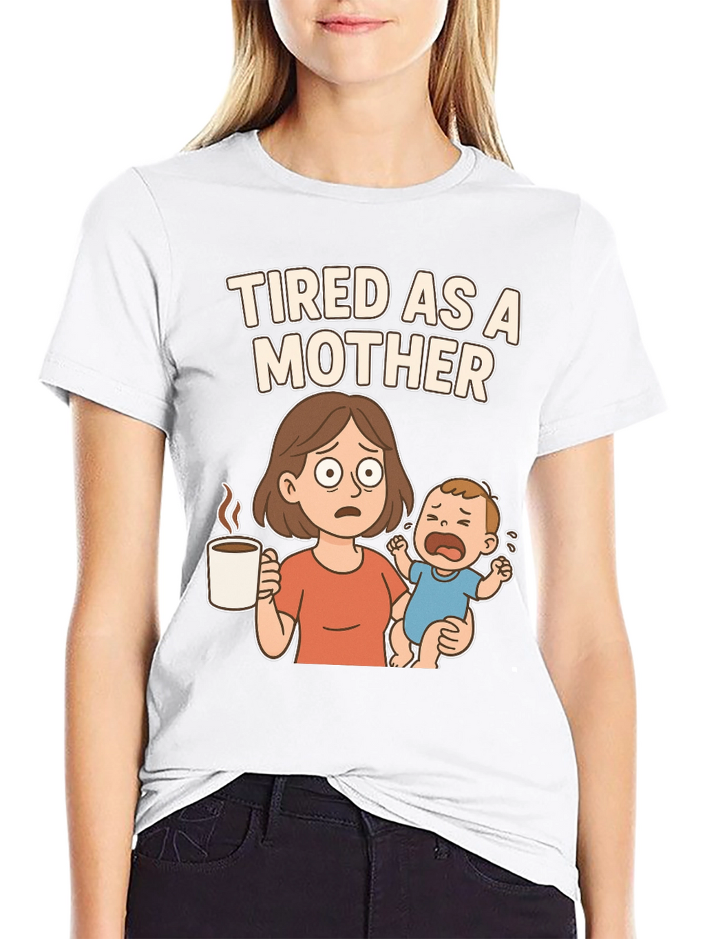 Tired as a Mother Cartoon Graphic T-Shirt